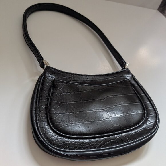 Nine West Black Croc Embossed Shoulder Bag | Y2K Vintage Handbag - Picture 3 of 14